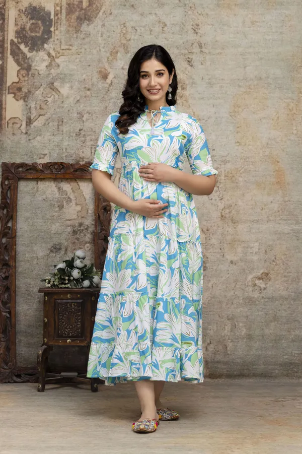 White_Cotton_Rayon_Floral_Print_Regular_Gown_For_Women