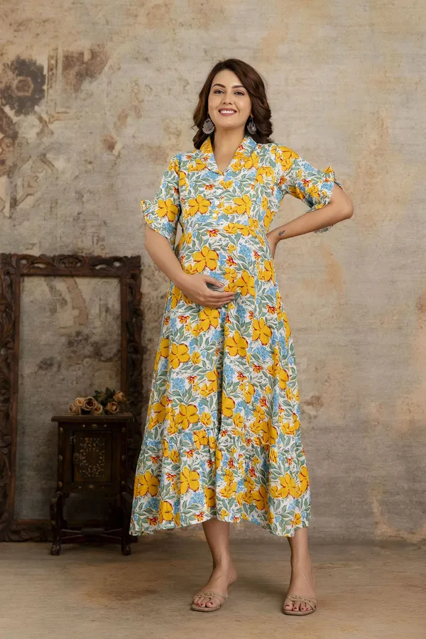 Yellow_Pure_Cotton_Regular_Dress_For_Women