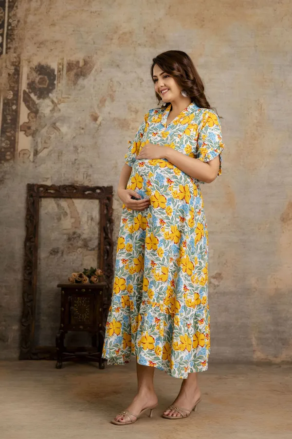 Yellow_Pure_Cotton_Regular_Dress_For_Women