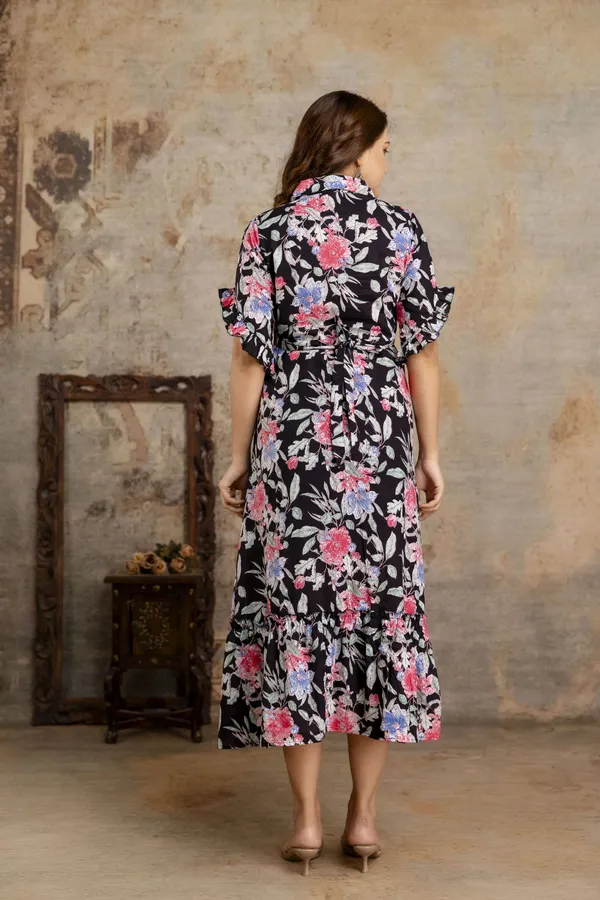 Black_Pure_Cotton_Floral_Print_Regular_Dress_For_Women