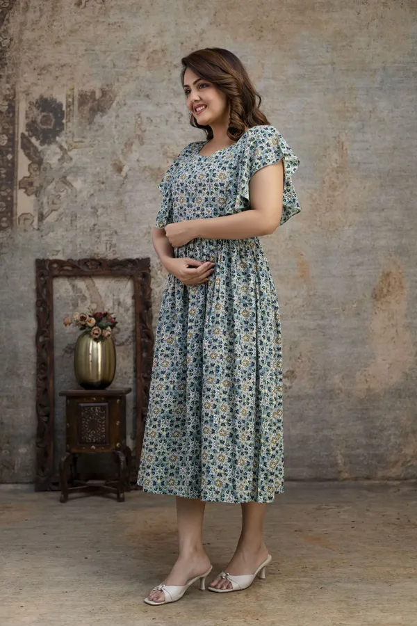 Grey_Pure_Cotton_Floral_Print_Regular_Gown_For_Women