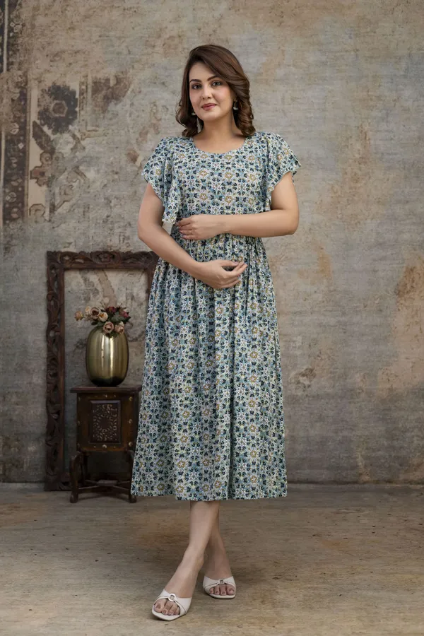 Grey_Pure_Cotton_Floral_Print_Regular_Gown_For_Women