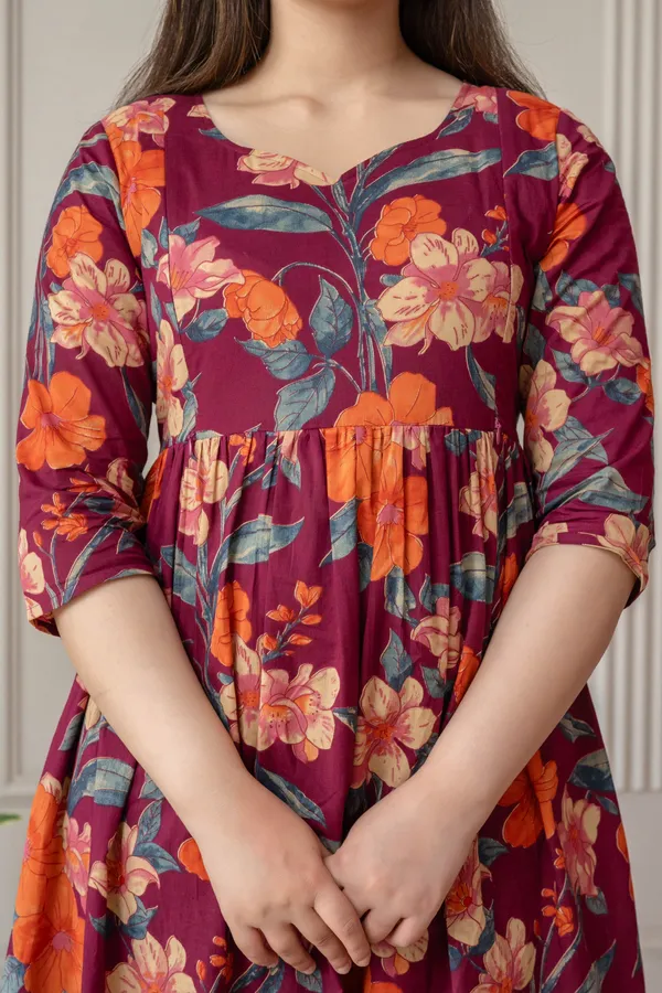 Maroon_Pure_Cotton_Floral_Print_Regular_Kurta_Palazzo_Set_For_Women