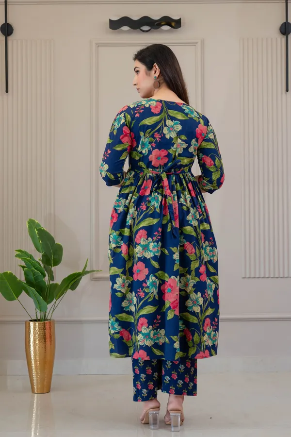 Blue_Pure_Cotton_Floral_Print_Regular_Kurta_Palazzo_Set_For_Women