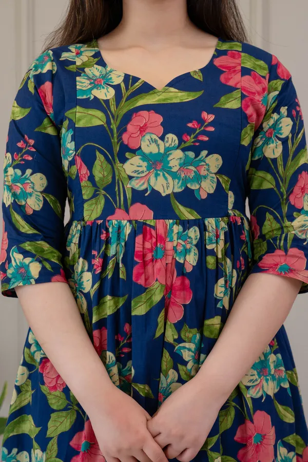 Blue_Pure_Cotton_Floral_Print_Regular_Kurta_Palazzo_Set_For_Women