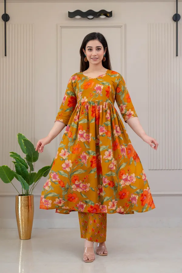 Yellow_Pure_Cotton_Floral_Print_Regular_Kurta_Palazzo_Set_For_Women