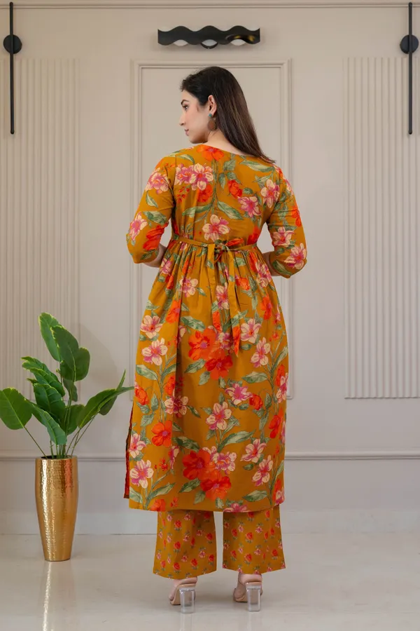 Yellow_Pure_Cotton_Floral_Print_Regular_Kurta_Palazzo_Set_For_Women