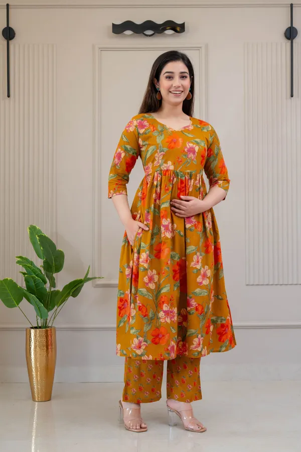 Yellow_Pure_Cotton_Floral_Print_Regular_Kurta_Palazzo_Set_For_Women