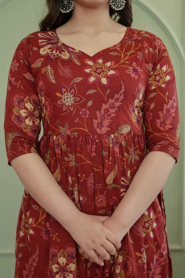Red_Pure_Cotton_Floral_Print_Regular_Kurta_Palazzo_Set_For_Women