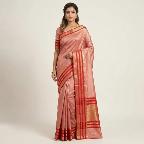 Peach_And_Maroon_Semi_Crepe_Silk_Premium_Saree_For_Women