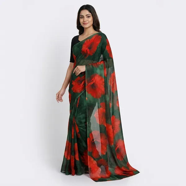 Red_And_Green_Digital_Georgette_Premium_Saree_For_Women