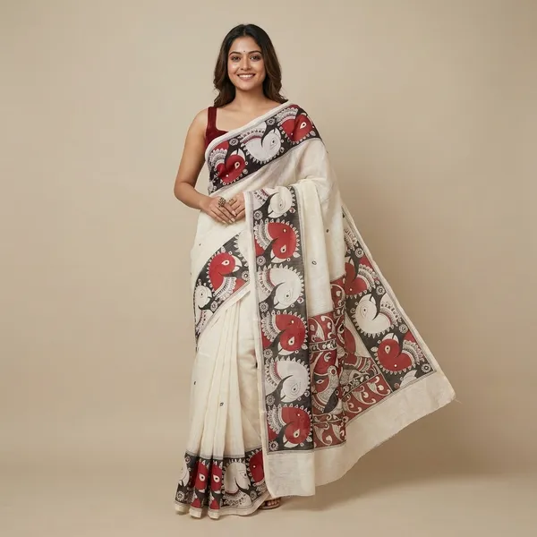 Off_White_And_Orange_Premium_Saree_For_Women_Pack_of_2