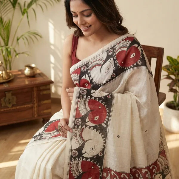 Off_White_And_Orange_Premium_Saree_For_Women_Pack_of_2