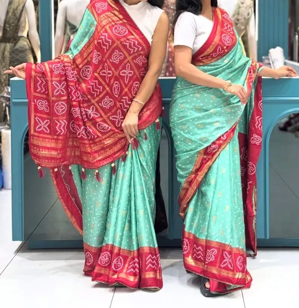 Teal_And_Red_Soft_Georgette_Premium_Saree_For_Women