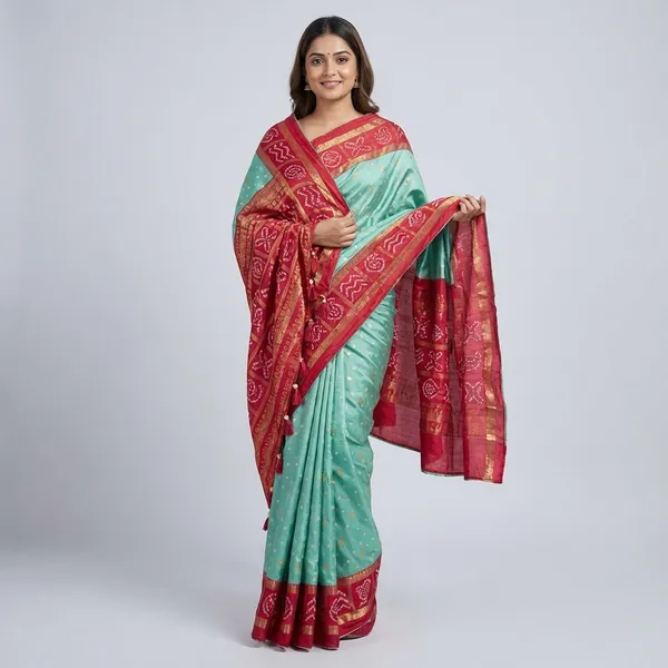 Teal_And_Red_Soft_Georgette_Premium_Saree_For_Women