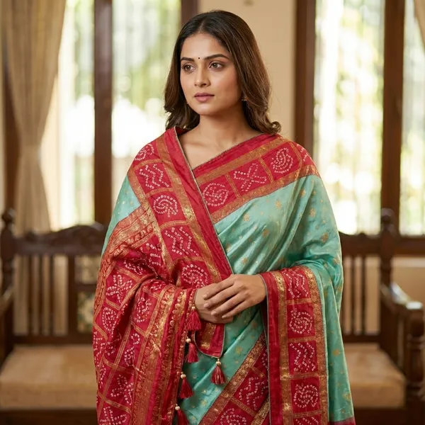 Teal_And_Red_Soft_Georgette_Premium_Saree_For_Women