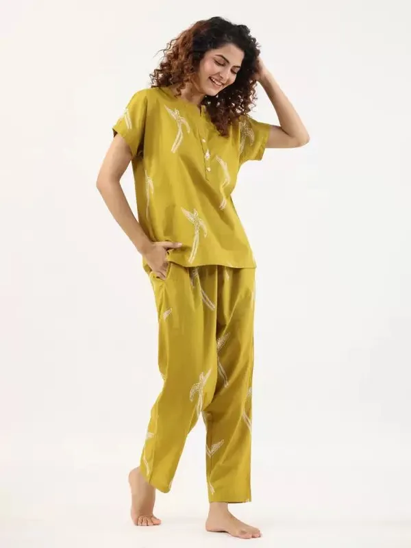 Mustard_Cotton_Printed_Night_Suit_For_Women