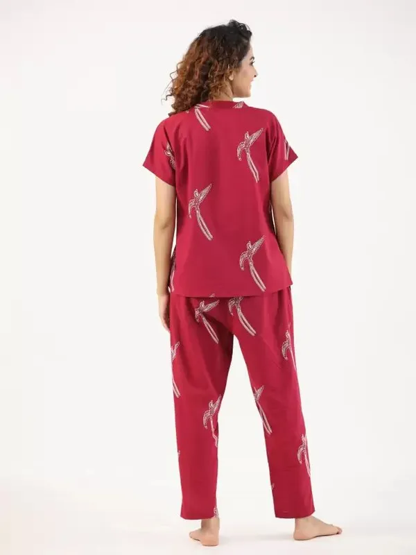 Red_Cotton_Printed_Night_Suit_For_Women