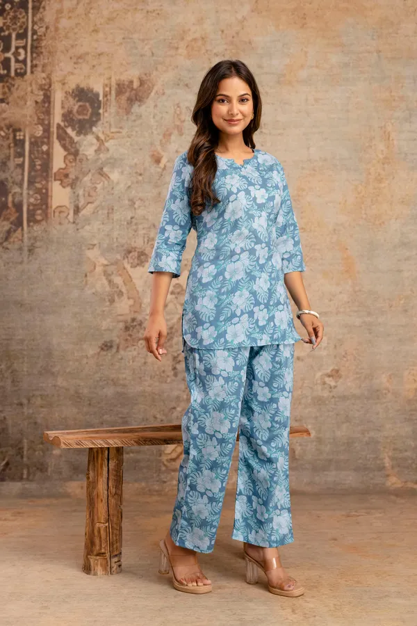 Aqua_Blue_Cotton_Floral_Co_Ord_Set_For_Women