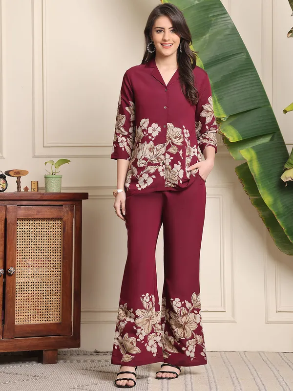 Wine_Cotton_Floral_Co_Ord_Set_For_Women