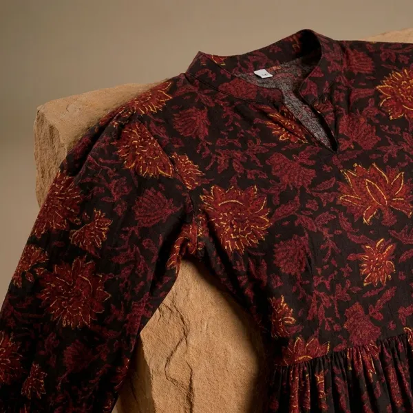 Maroon_Cotton_Floral_Mini_Dress_Set_For_Women