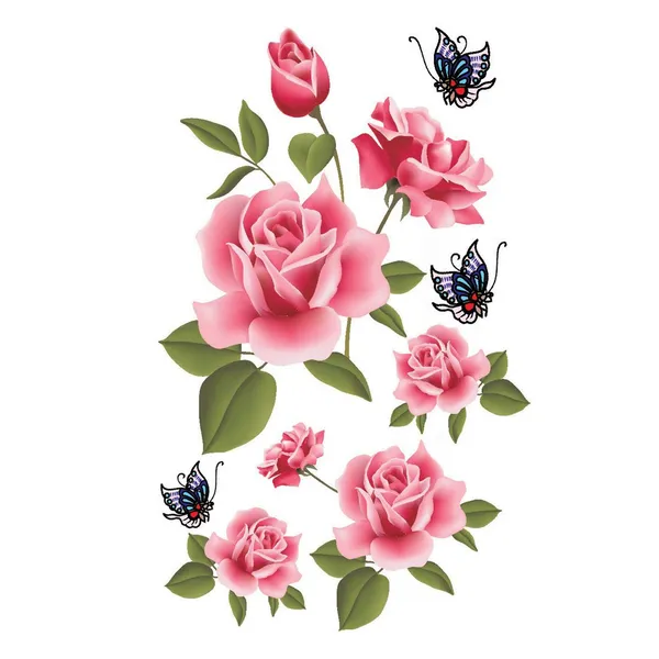 3D_Pink_Rose_With_Butterfly_Design_Temporary_Tattoo_pack_of_2