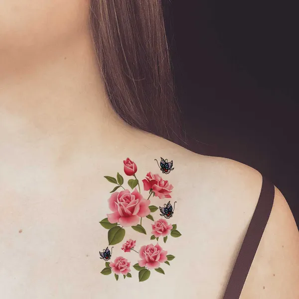 3D_Pink_Rose_With_Butterfly_Design_Temporary_Tattoo_pack_of_2