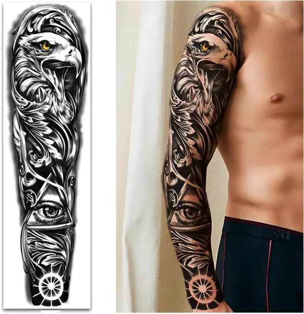 Tatmods_Eye_Eagle_Trible_Black_Deep_Temporary_Tattoos_Sleeve_For_Kid,_Full_Arm_Large_Realistic_Fake_Sleeve_Tattoo_Stickers_For_Women_Kids_Watercolor__Boys_Girls_Leg_Body_Art