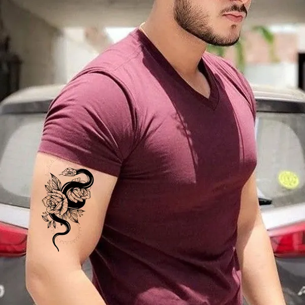 Beautiful_Black_Snake_With_Rose_Temporary_Tattoo_pack_of_2