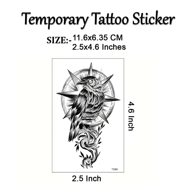 Black_Crow_Clock_Temporary_Tattoo_pack_of_2