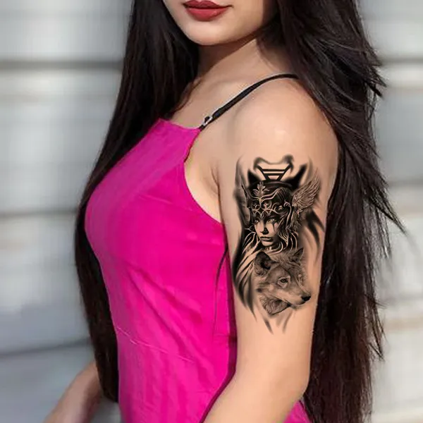 Black_Wolf_Trible_Girl_Temporary_Tattoo