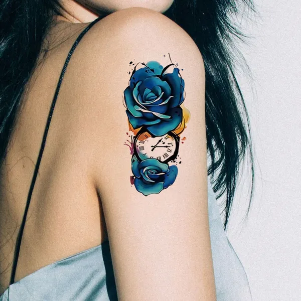 Blue_Rose_Clock_Temporary_Tattoo