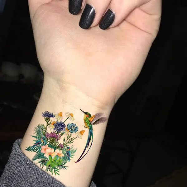 Colourful_Flower_With_Bird_Cute_Design_Temporary_Tattoo_pack_of_2