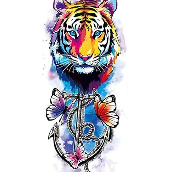Colourful_Tiger_With_Hook_Butterfly_Temporary_Tattoo