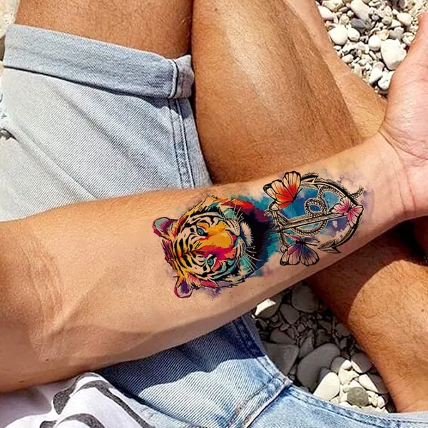 Colourful_Tiger_With_Hook_Butterfly_Temporary_Tattoo