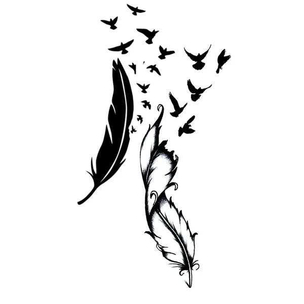 Feather_With_Birds_Black_Temporary_Tattoo_