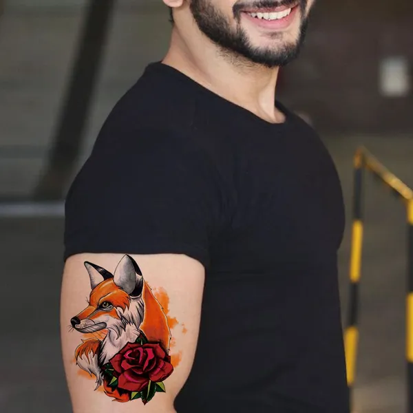 Fox_With_Red_Rose_Design_Temporary_Tattoo_pack_of_2