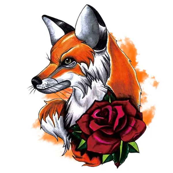 Fox_With_Red_Rose_Design_Temporary_Tattoo_pack_of_2