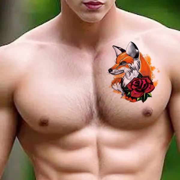 Fox_With_Red_Rose_Design_Temporary_Tattoo_pack_of_2
