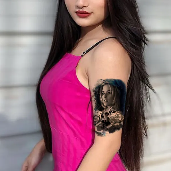 Girl_Face_With_Skull_Rose_Design_Temporary_Tattoo_pack_of_2