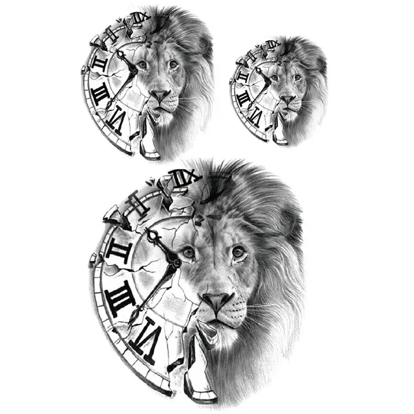 Lion_Head_Clock_Wrist_Arm_Hand_Design_Temporary_Tattoo_pack_of_2