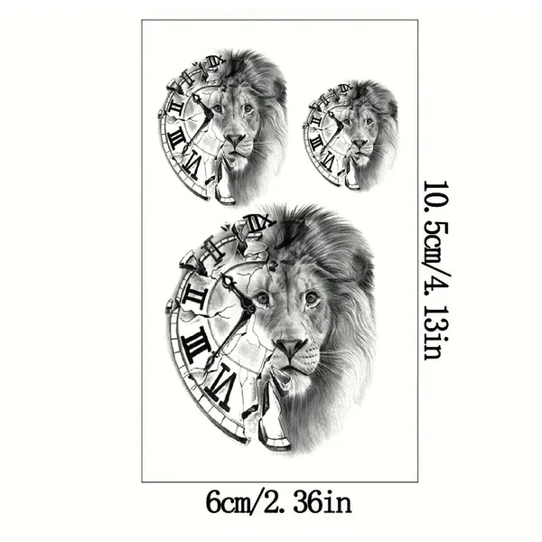 Lion_Head_Clock_Wrist_Arm_Hand_Design_Temporary_Tattoo_pack_of_2