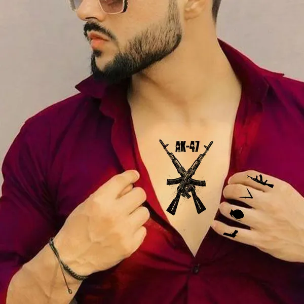 Love_Ak_47_Black_Design_Temporary_Tattoo_pack_of_2