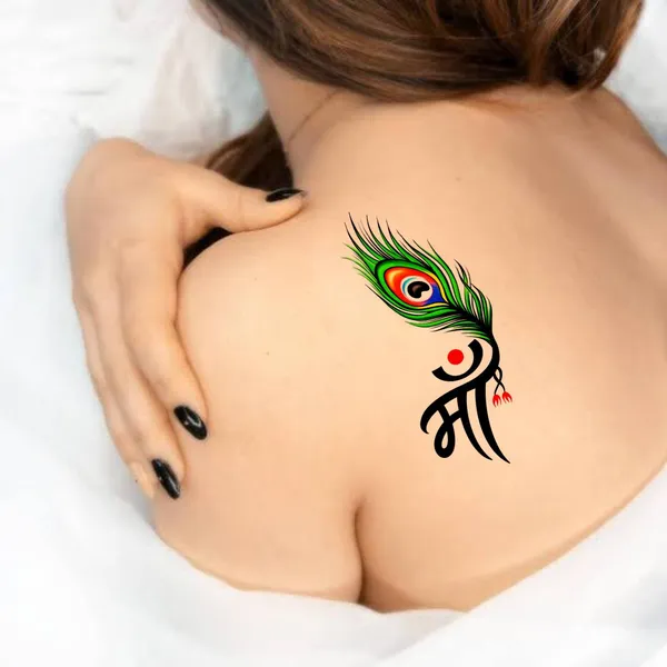Maa_With_Peacock_Feather_Temporary_