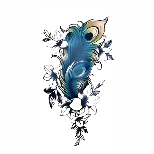Peacock_Feather_With_Flowers_Temporary_Tattoo_pack_of_2