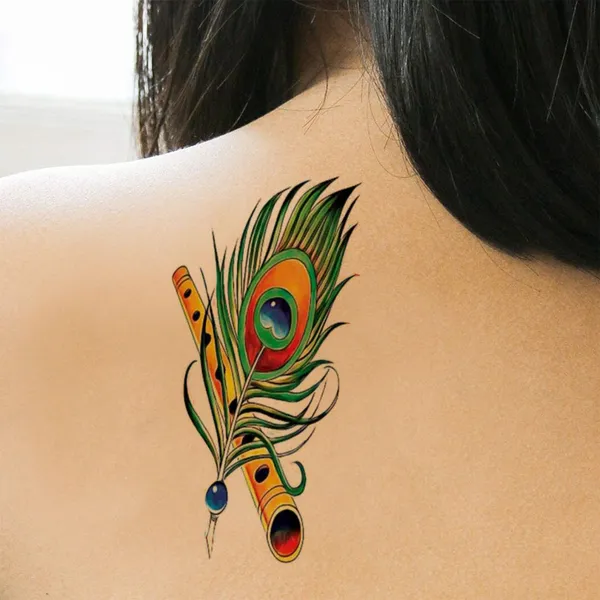 Peacock_Feather_With_Flute_Temporary_Tattoo_