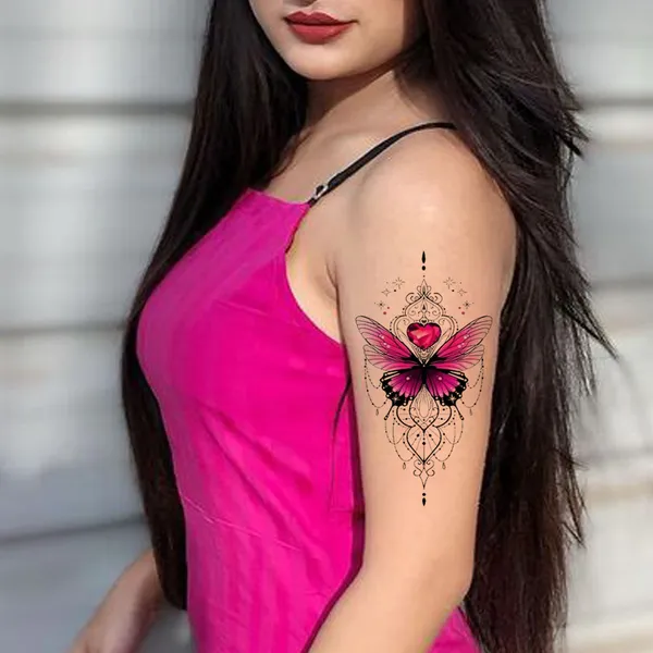 Pink_Butterfly_Trible_Design_Temporary_Tattoo