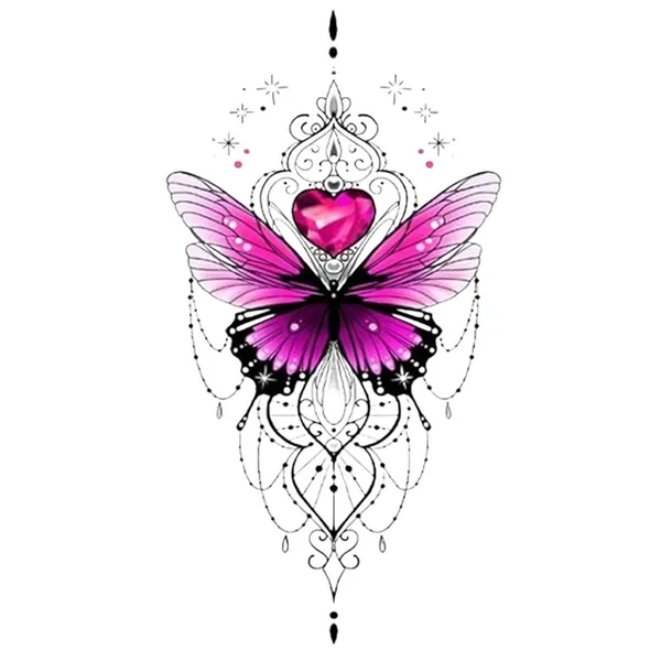 Pink_Butterfly_Trible_Design_Temporary_Tattoo