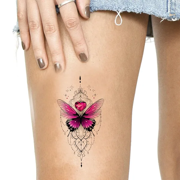 Pink_Butterfly_Trible_Design_Temporary_Tattoo