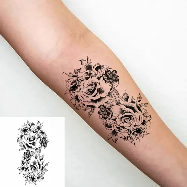 Rose_With_Different_Flowers_Temporary_Tattoo_pack_of_2